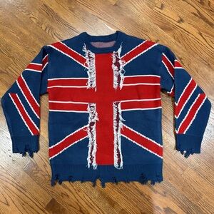 ROMWE Distressed Union Jack Sweater - Red and Blue